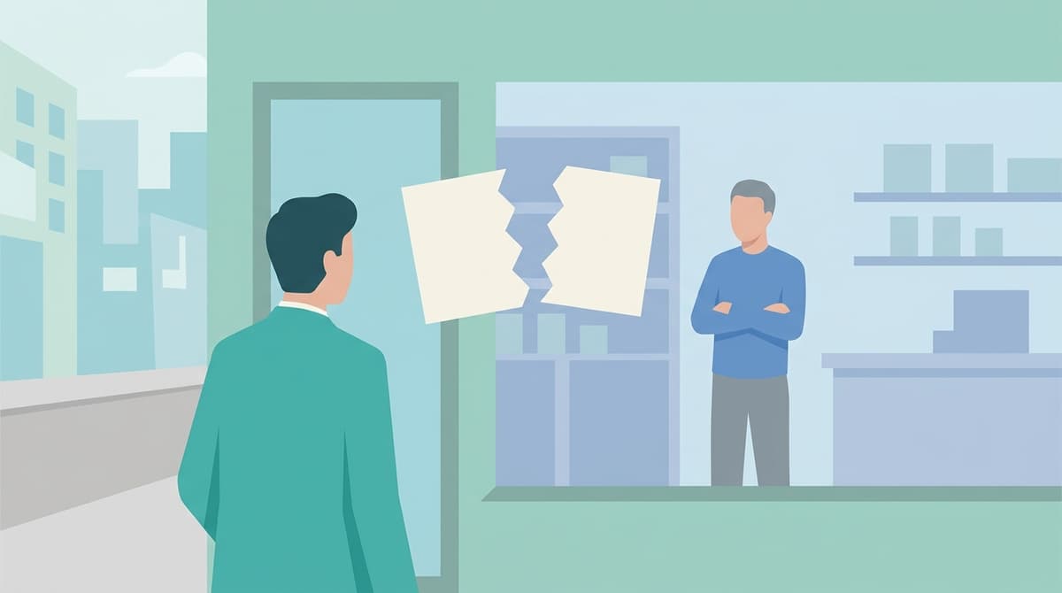 건물주가 새 임차인과의 계약을 거절하는 장면 일러스트